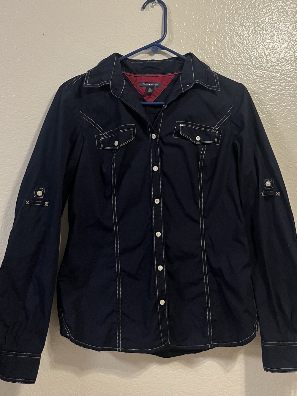 Tommy Hilfiger Contrast Stitch Button Down Shirt Size Small 100% cotton